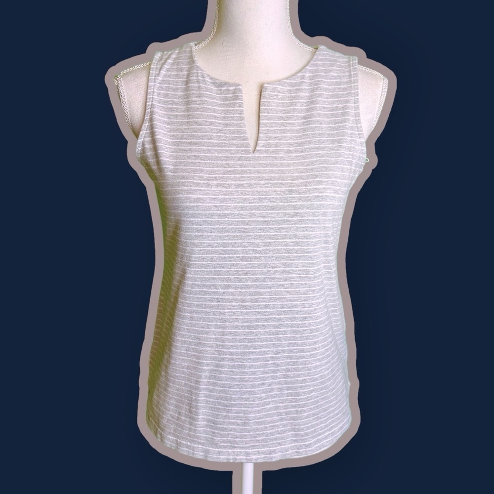 Vineyard Vines Heathered Gray & White Striped Notch Neck Cotton Blend Tank Sz XS